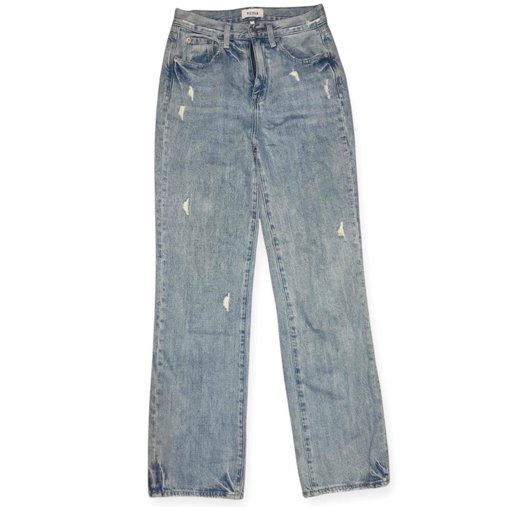 Pistola Women's 25 Presley High Rise Relaxed Rolled Distressed Jeans Light Blue